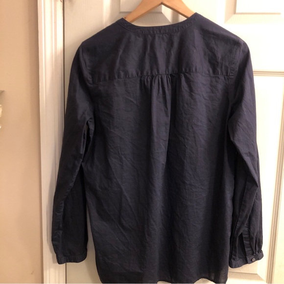 Loft navy blue roll sleeve shirt cotton split neck sZ medium - Picture 3 of 15